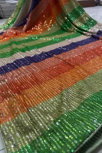 Multicolor silk blend printed saree with sequins work