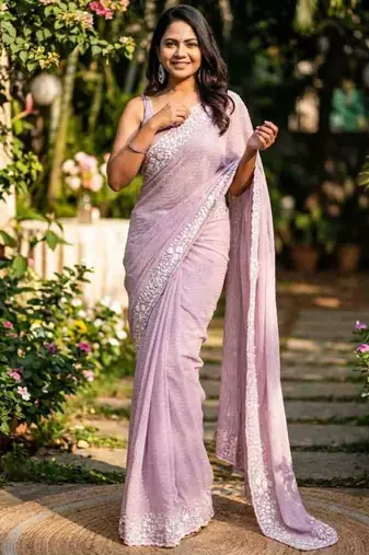 Lavender georgette embroidered saree with sequins work