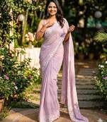 Lavender georgette embroidered saree with sequins work