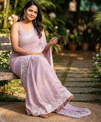 Lavender georgette embroidered saree with sequins work 2