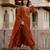 Women rust orange chanderi silk embroidered kurta pant set with organza dupatta