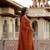 Women rust orange chanderi silk embroidered kurta pant set with organza dupatta