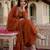 Women rust orange chanderi silk embroidered kurta pant set with organza dupatta
