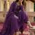 Women royal purple chanderi silk embroidered kurta pant set with organza dupatta