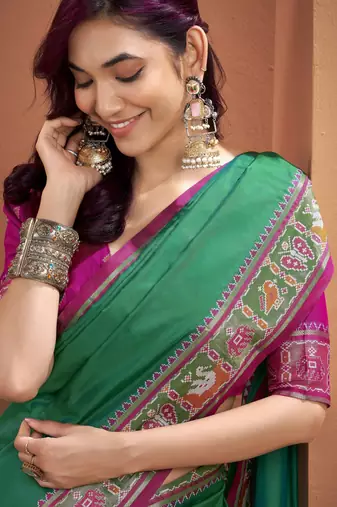 GREEN patola zari silk blend saree with blouse