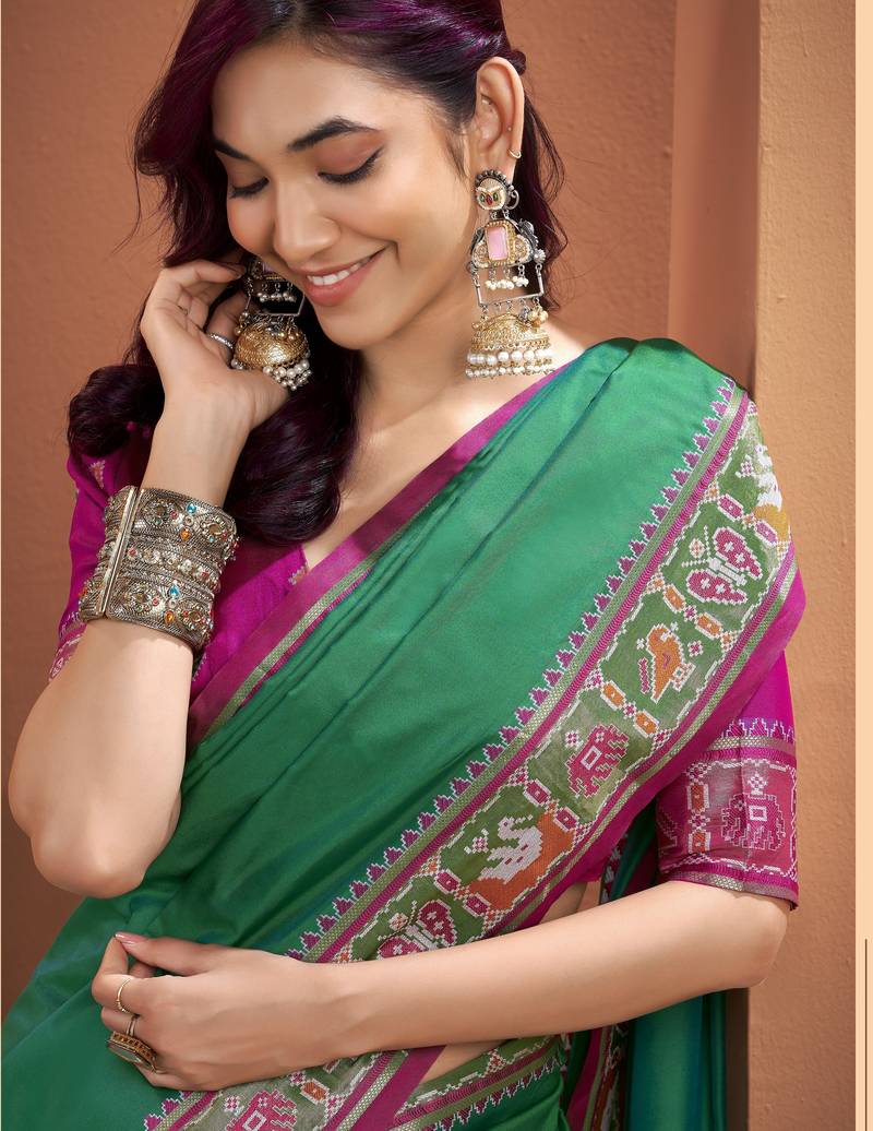GREEN patola zari silk blend saree with blouse