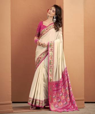 CREAM patola silk blend saree  1