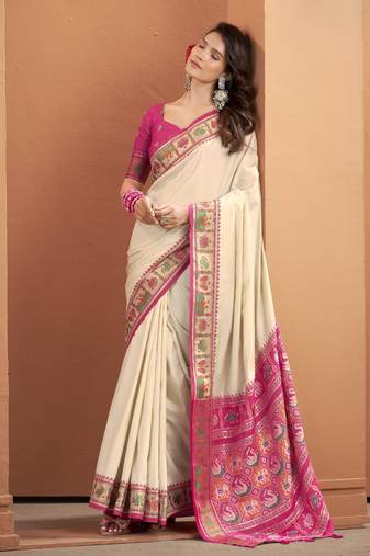 CREAM patola silk blend saree 
