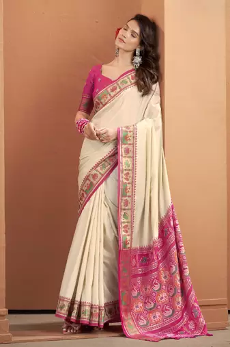 CREAM patola silk blend saree 
