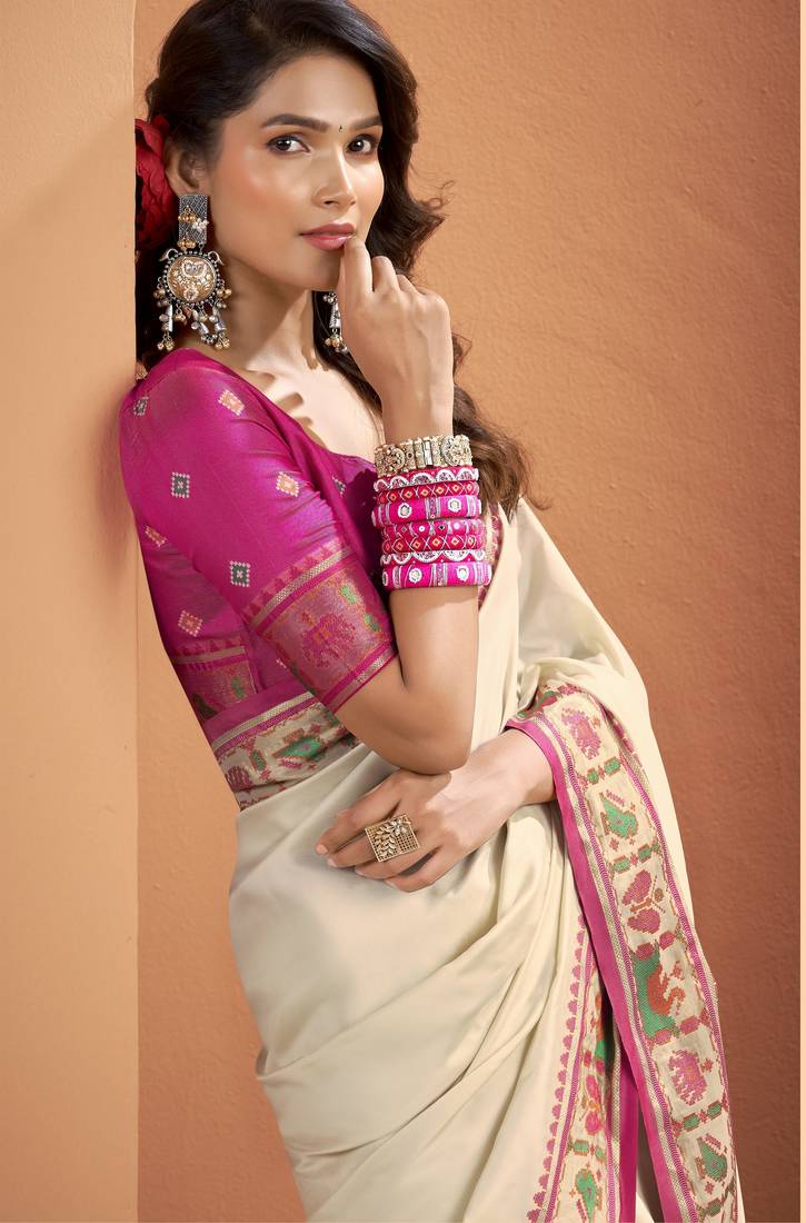 CREAM patola silk blend saree 