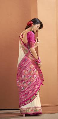 CREAM patola silk blend saree  3