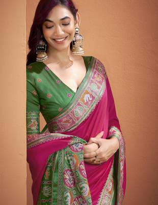 PINK patola silk blend saree  2