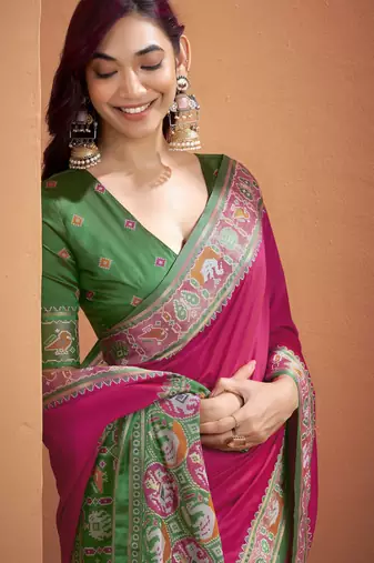 PINK patola silk blend saree 