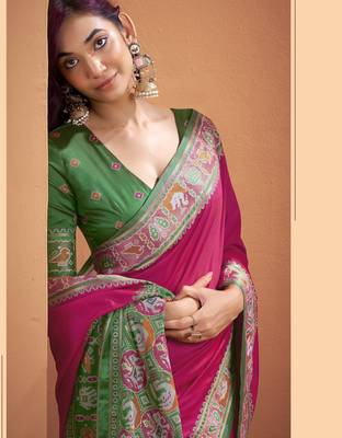 PINK patola silk blend saree  3
