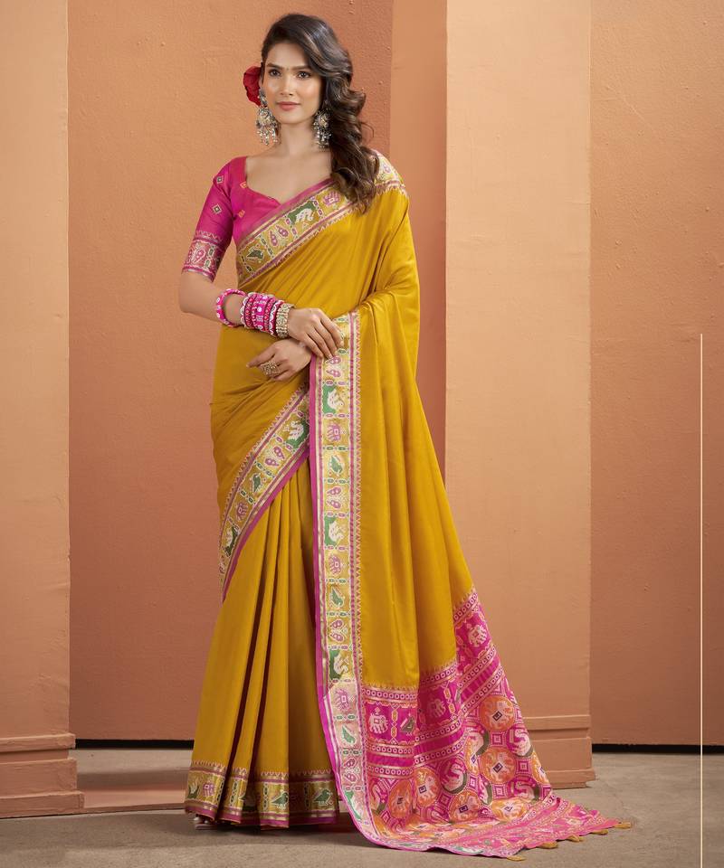 YELLOW patola silk blend saree 