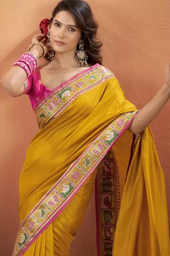 YELLOW patola silk blend saree 