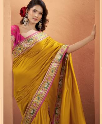 YELLOW patola silk blend saree  3