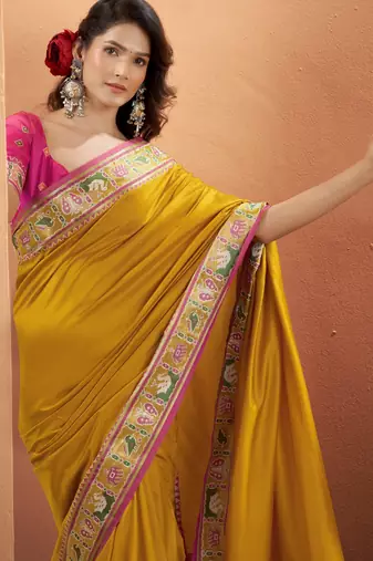 YELLOW patola silk blend saree 