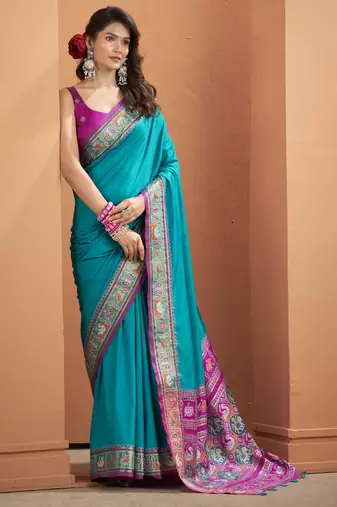 BLUE patola silk blend saree 