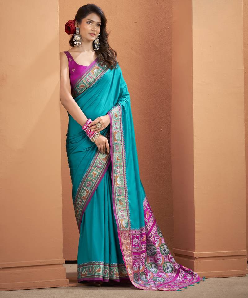 BLUE patola silk blend saree 