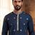 Mens silk blend blue solid embroidered kurta