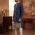 Mens silk blend blue solid embroidered kurta