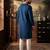 Mens silk blend blue solid embroidered kurta