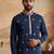 Mens silk blend blue solid embroidered kurta