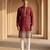 Mens silk blend maroon solid embroidered kurta