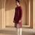 Mens silk blend maroon solid embroidered kurta
