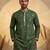 Mens silk blend green solid embroidered kurta