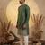 Mens silk blend green solid embroidered kurta