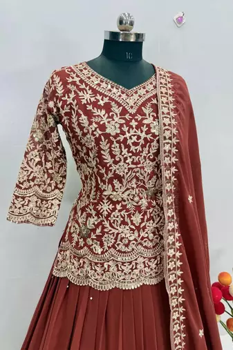 Red Womens Stylish Anarakali Lehenga Set