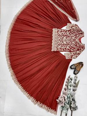 Red Womens Anarakali Lehenga Set 4
