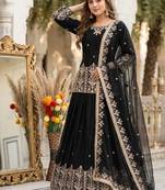 Black Heavy Embroidery Sequence Work With Real Mirror Hand Work Lehenga Set