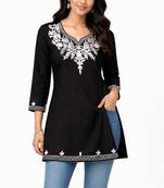 Black embroidered cotton short kurti 