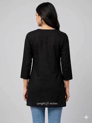 Black embroidered cotton short kurti  2
