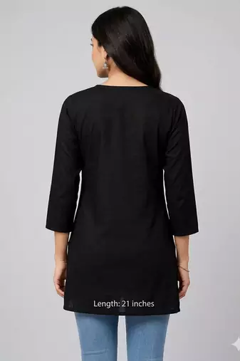 Black embroidered cotton short kurti 