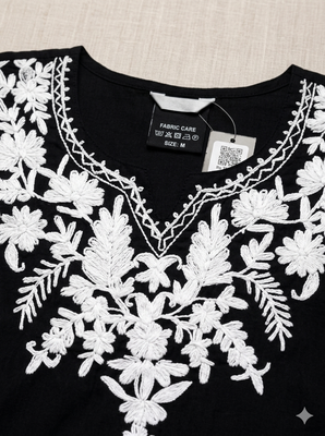 Black embroidered cotton short kurti  3