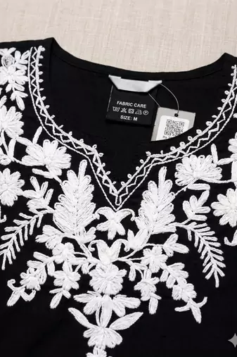 Black embroidered cotton short kurti 