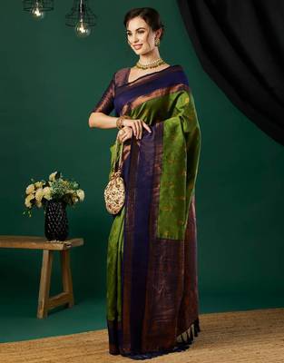 Green silk blend woven saree 2