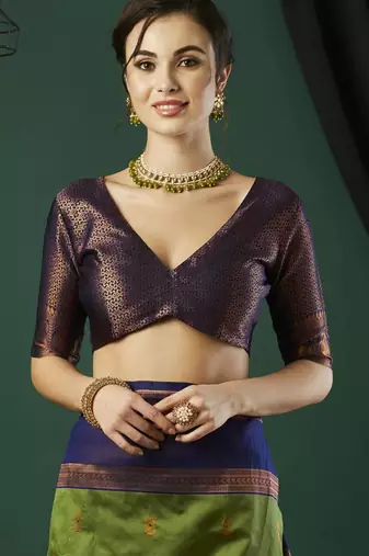 Green silk blend woven saree