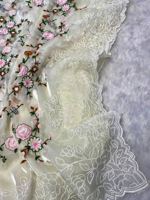 Off white organza embroidered saree 2