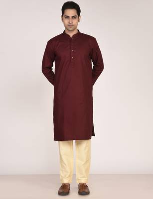Men's solid pure cotton straight kurta 1