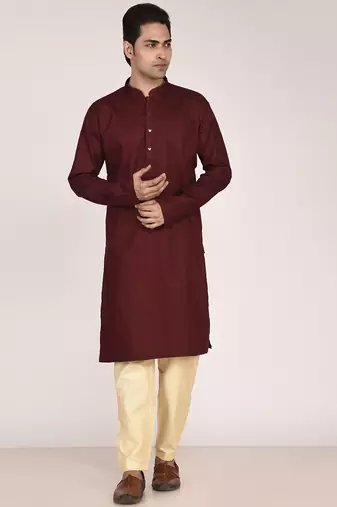 Men's solid pure cotton straight kurta