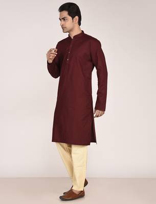 Men's solid pure cotton straight kurta 3