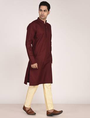 Men's solid pure cotton straight kurta 4