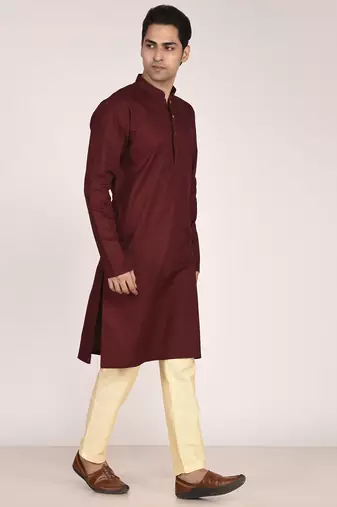 Men's solid pure cotton straight kurta