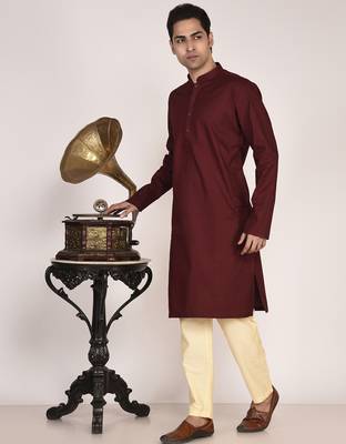 Men's solid pure cotton straight kurta 5