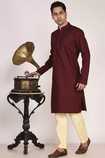 Men's solid pure cotton straight kurta